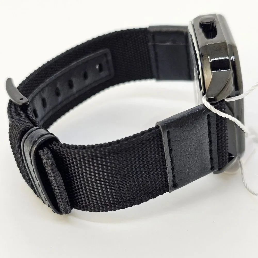 Men's 42MM Minimalist Watch Black‎ Case Black Dial Date Black Canvas Band Straps